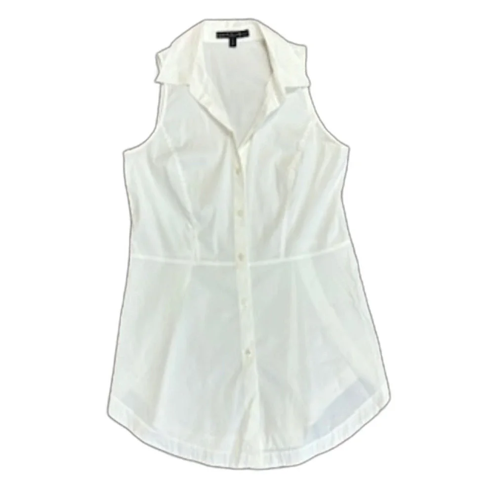 Lafayette 148 Women's White Cotton Sleeveless Fit & Flare Button Up Shirt Size 6 - Picture 8 of 11